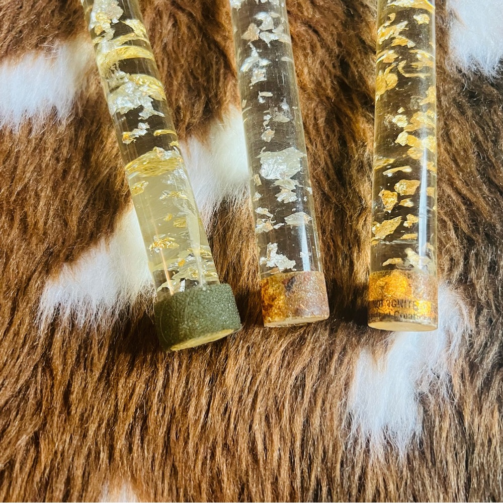 VTG Lucite Gold & Silver Flake Fleck Candle Set of 3 Retro BoHo Maximalist